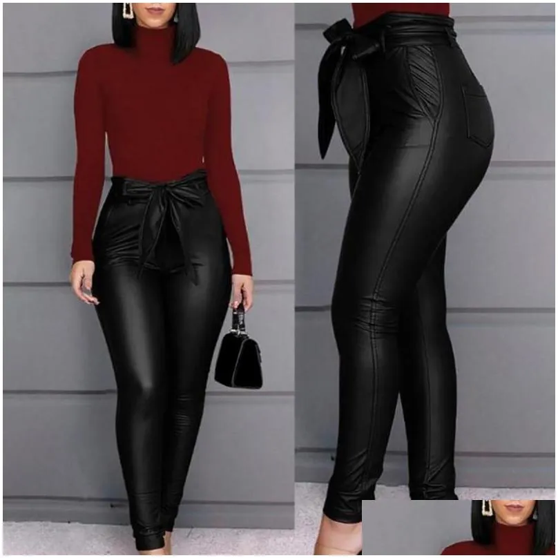 Women`S Pants & Capris Wear Resistant Attractive Women Pu Leather Windproof Solid Skinny Trousers For Drop Delivery Apparel Clothing Dhrdj