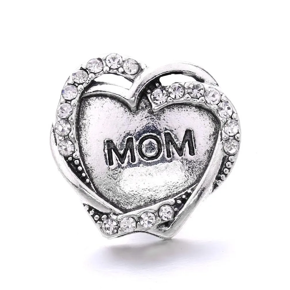 Charms Heart Mom Love Rhinestone Snap Button Women Jewelry Findings 18Mm Metal Snaps Buttons Diy Bracelet Jewellery Wholesale Drop Del Dh8Og