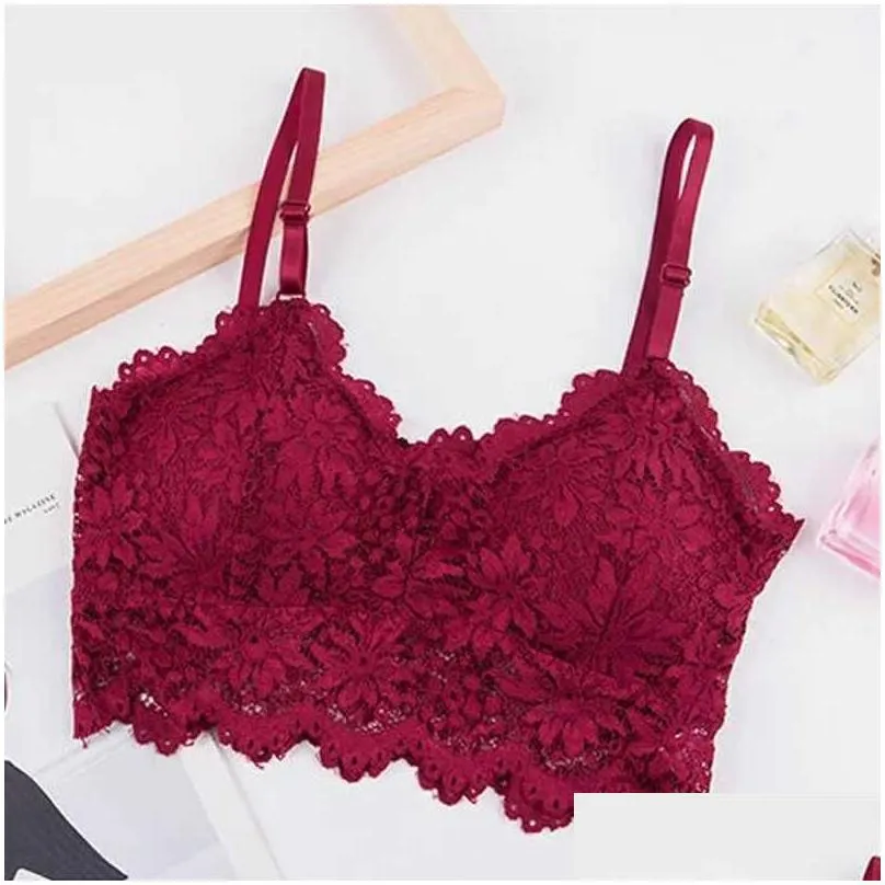 Bras Women Lace Bra Y Lingerie French V Neck Cropped Female Intimates Seamless Underwear Embroidery 240410 Drop Delivery Dh2Vo