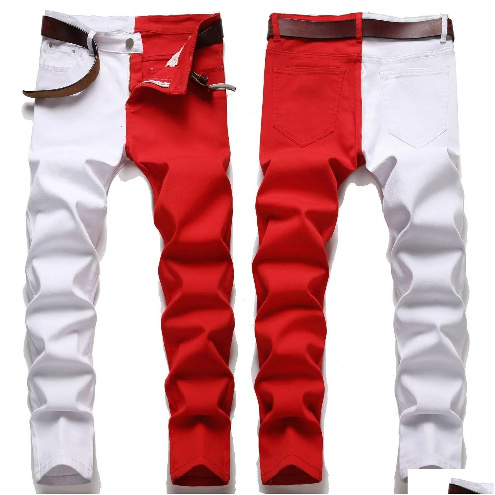 Men`S Jeans Mens Mticolor Stitch Denim Pants Streetwear Hip Hop Skinny Fashion Y2K Harajuku Men Trousers Jean Pantalon Drop Delivery Dh6Bu