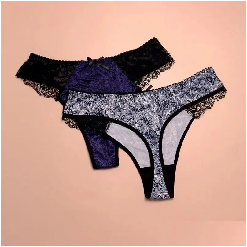 Women`S Panties Beauwear 2Pcs/ Lot Femme Y Lingerie Big Size L-5Xl Soft Thin Thongs For Woman Lace Pantys G-String Elastic Briefs Lad Dhkqb