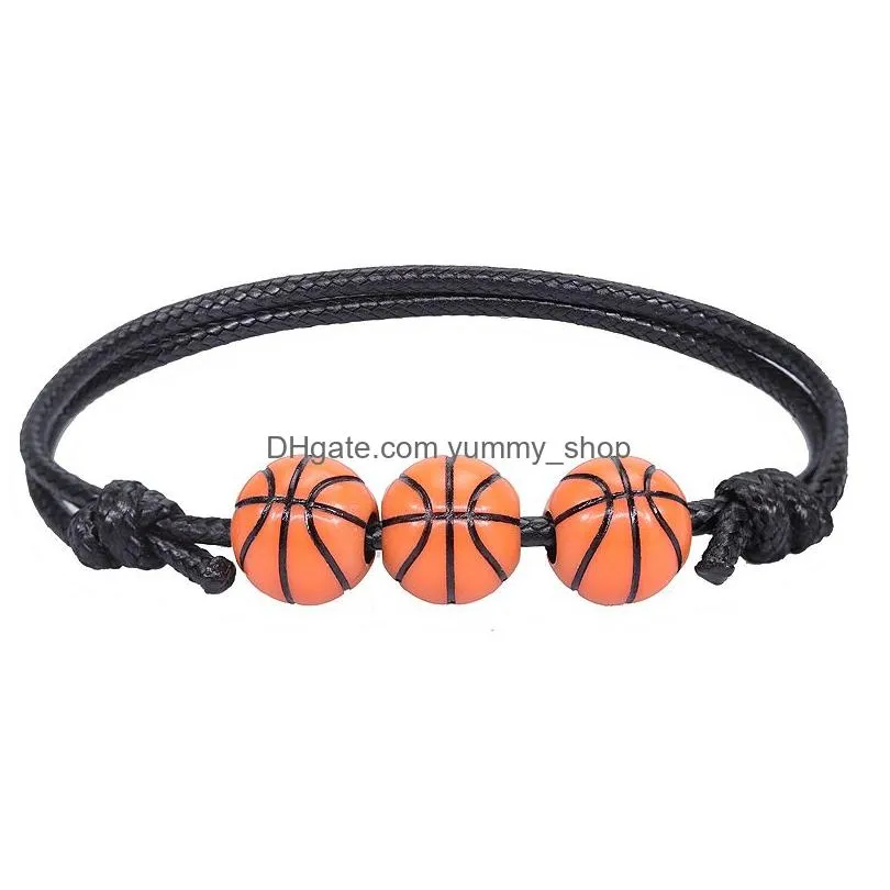 basketball football rugby baseball pendants tennis charm bracelets for men women handmade adjustable leather rope ball sports wristband