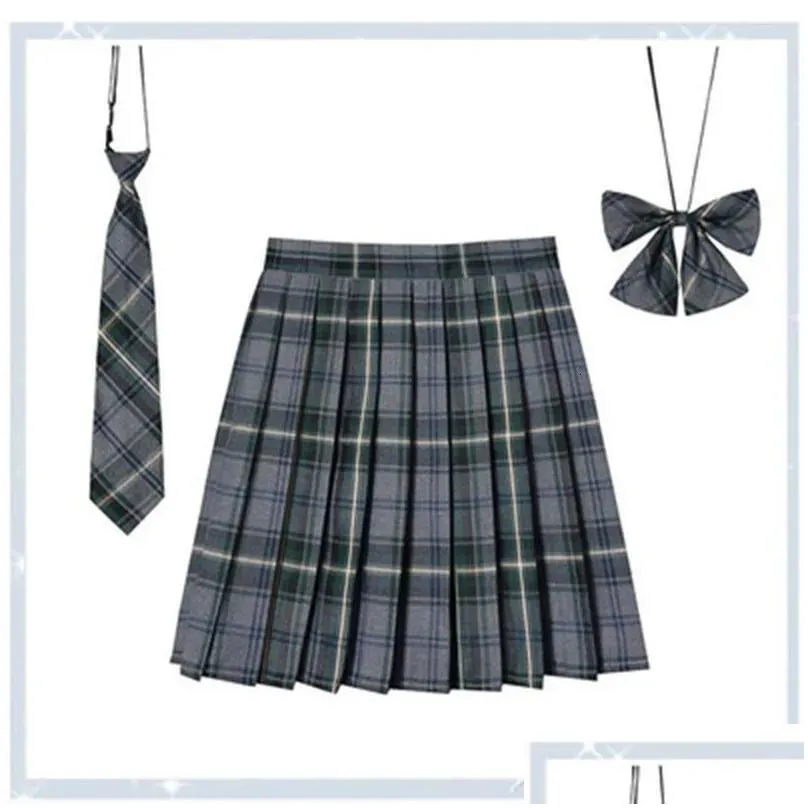 Skirts Women Plaid Pleat Skirt With Necktie Bowtie Xs- 5Xl Harajuku Preppy Mini Japanese School Uniforms Girls Summer Jupe Kawaii Dro Dhynd