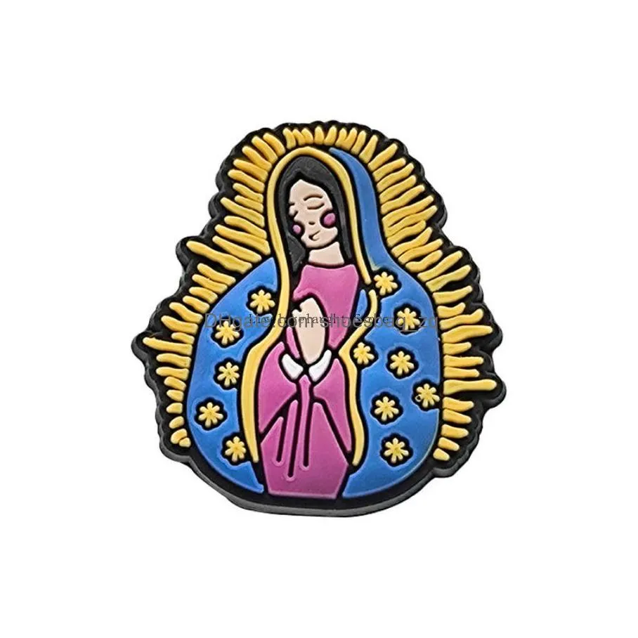 Factory Direct Wholesale Virgin Mary Christian Religious Croc Shoe Charms for Bracelet Wristband Boys Girls Kids Adults