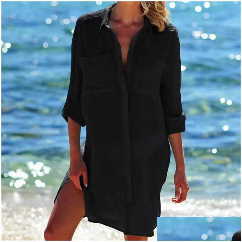 Basic & Casual Dresses Cotton Tunics For Beach Women Swimsuit Er-Ups Woman Swimwear Er Up Beachwear Mini Dress Saida De Praia 220524 Dhpfo