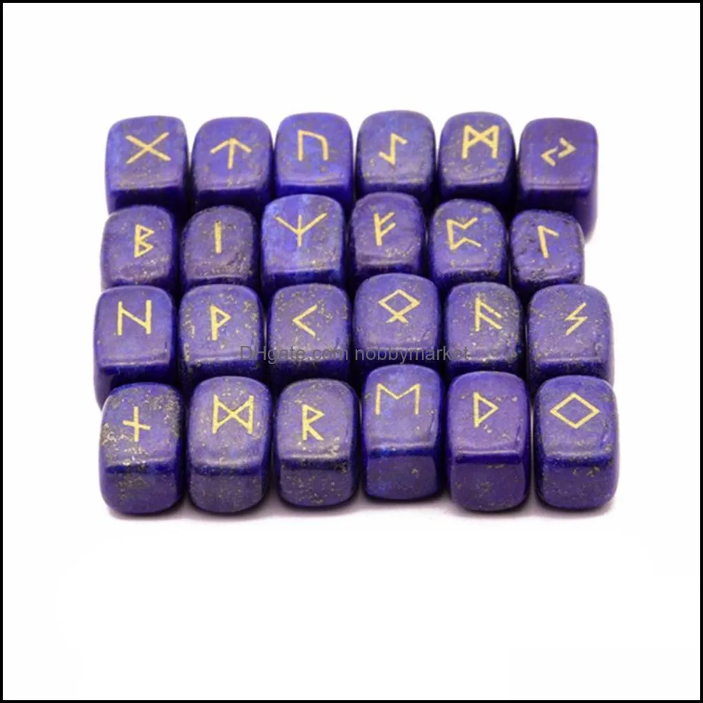 25pcs Natural Crystal Rectangle Prototype Loose Gemstones Divination Fortune-telling Stone Rune Reiki Healing Religious Jewelry Futhark  Runes