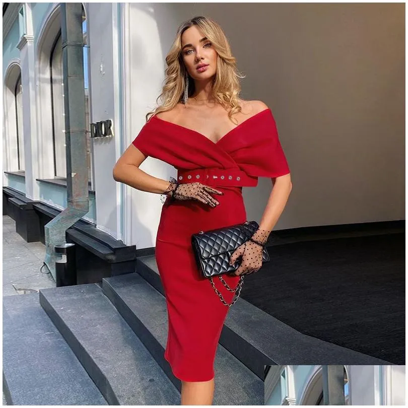 Basic & Casual Dresses Women Y Cocktail Off The Shoder Vneck Slit Elegant Dress Backless Midi Bodycon Club Evening Drop Delivery Appa Dhylq