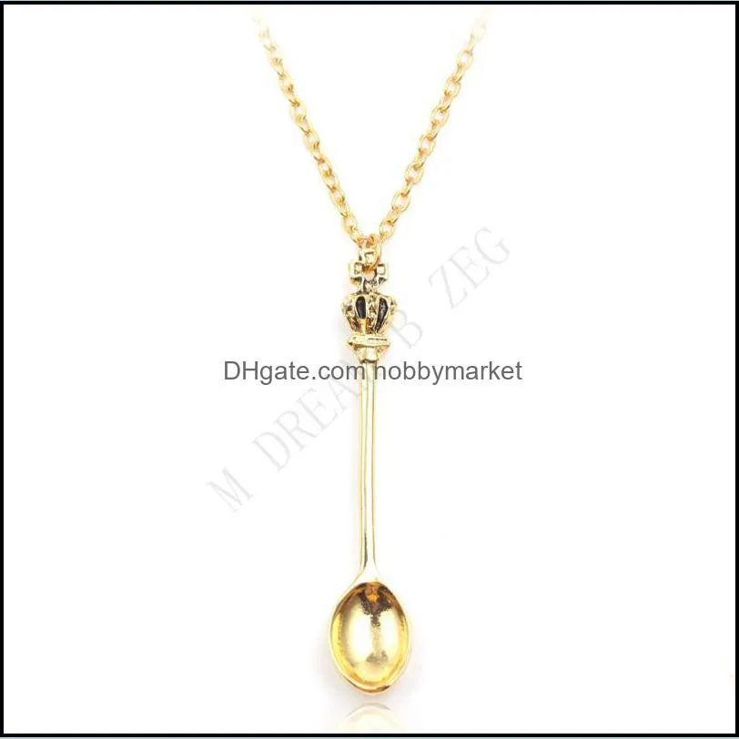 Wholesale jewelry chain gold silver crown mini teapot royal Alice snuff necklace crown spoon pendant necklace