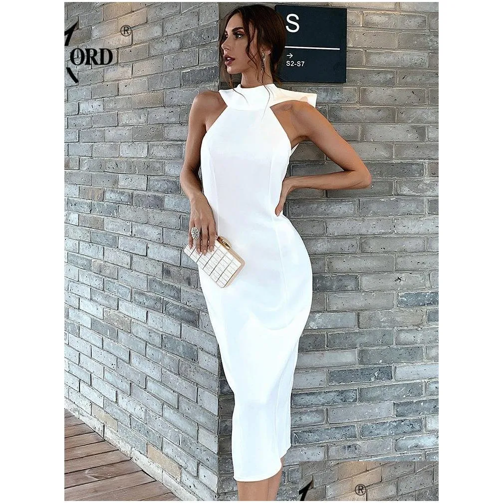 Basic & Casual Dresses Missord Summer Women High Neck Midi Dress Wedding Elegant Y Red Backless Bodycon Prom Birthday Party Pure Whit Dhs5H