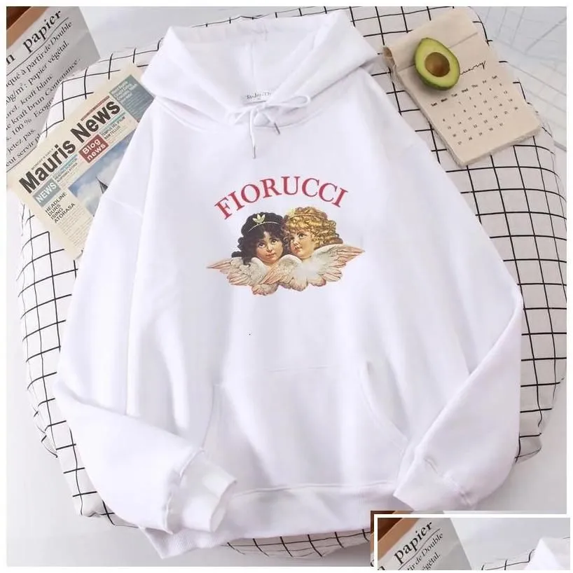 Women`S Hoodies Sweatshirts Womens Fiorucci Angel Girls Hoodie Sweatshirt Printed Y2K Gothic Aesthetic Uni Streetwear Tops Autumnw