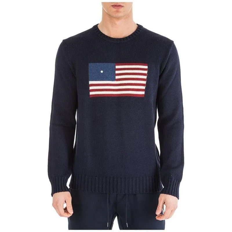 High quality European and American flag men`s polos T-shirt with bear pattern woven solid color casual knit pullover s-XL