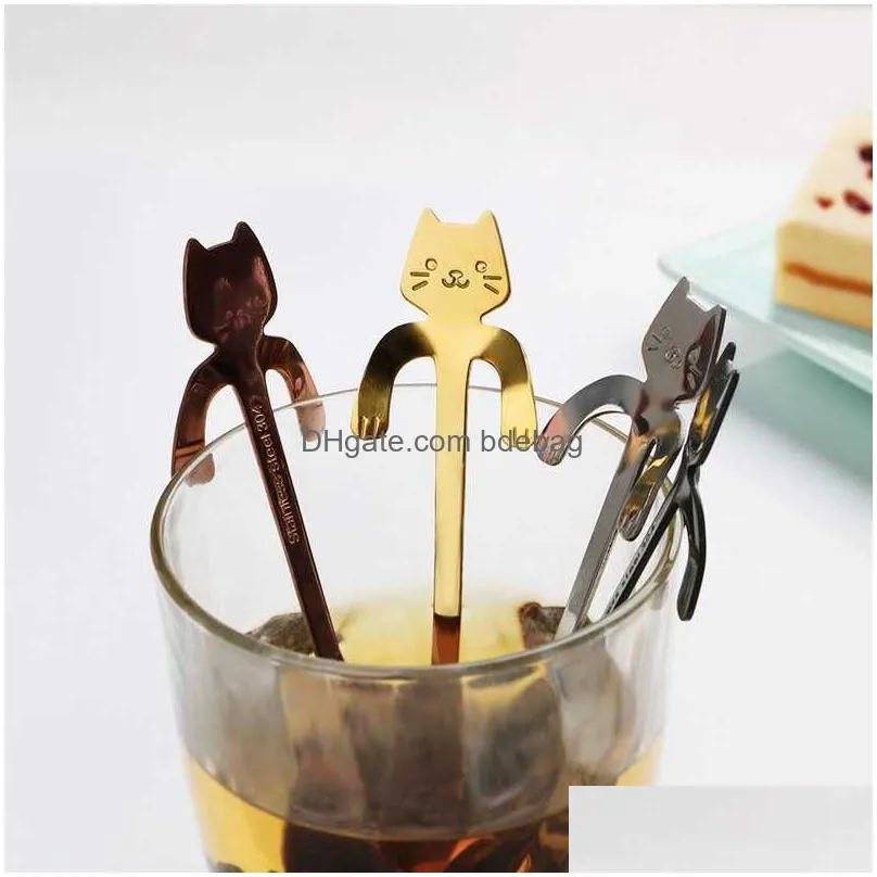  stainless steel coffee spoon lovely cute cat shaped teaspoon dessert snack scoop ice cream mini spoons tableware kitchen tools