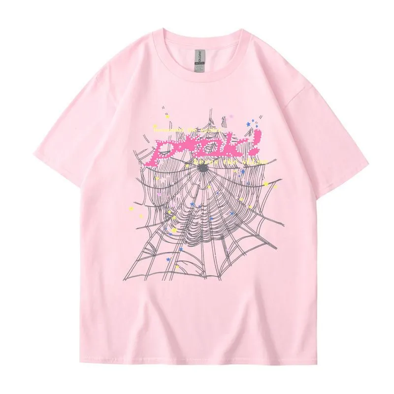 Male and female T-shirt singer YoungThug spider web print loose casual niche trendy couple pure cotton street trendy T-shirt