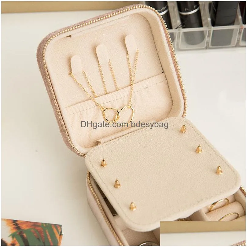 Jewelry Boxes Veet Travel Box Packaging Display Organizer Zipper Jewellery Case Wedding Gift With Mirror Drop Delivery Packin Dhgarden Dhs3W