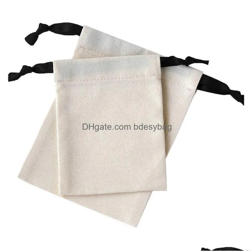 Jewelry Pouches, Bags Cotton Gift With Ribbon 8X10Cm Custom Logo Makeup Dstring Pouches Drop Delivery Packing Display Dhgarden Dhxd8