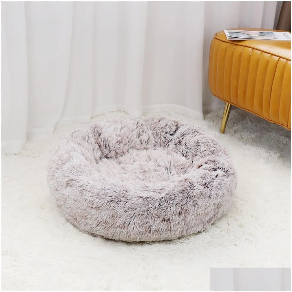 Cat Beds & Furniture Super Soft Pet Bed P Fl Size Washable Calm Donut Comfortable Slee Artifact Suitable For All Kinds Of Drop Deliver Dhm0N