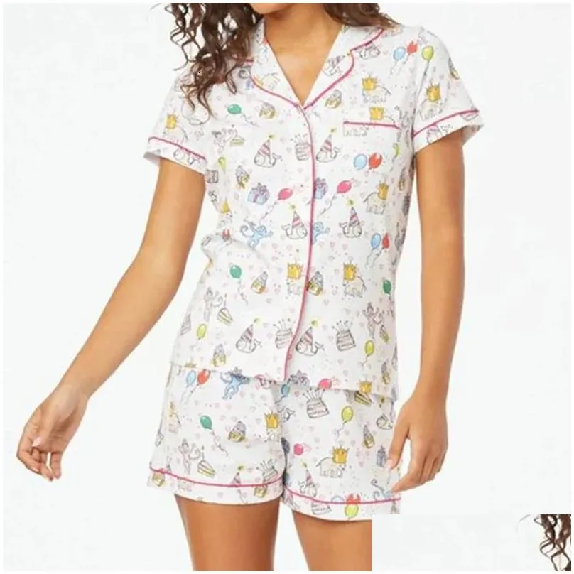 Women`S Sleep & Lounge Easter Monkey Cartoon Pajama Set Womens Y2K Clothing Single Chest Short Sleeved Shirt Topaddshorts 2 Pieces Of Dhwqe