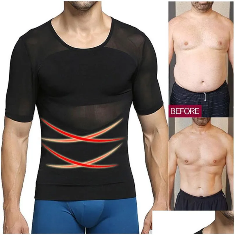 Men`S Body Shapers Mens Compression Shirt Slimming Shaper Waist Trainer Workout Tops Abs Abdomen Undershirts Shapewear Shirts Drop De Dh7Q5