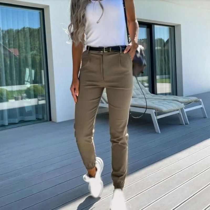 Women`s Pants Women Bodycon Cropped Spring Autumn All Match Ankle Tied Mom Ripped Jeans Stright Trousers Woman Career