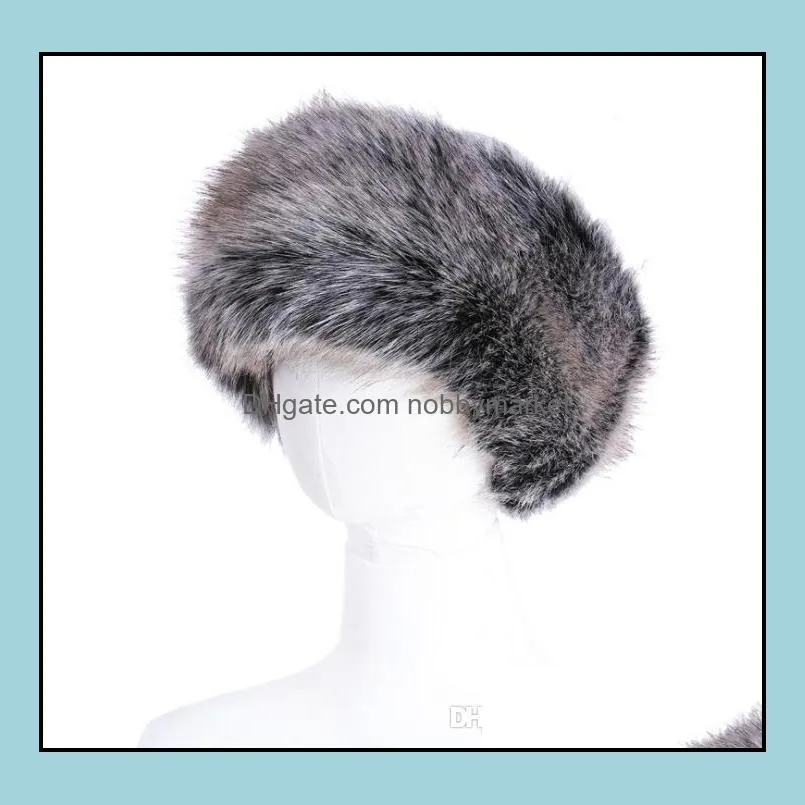 10 colors Womens Faux Fur Headband Luxury Adjustable Winter warm Black White Nature Girls Fur Earwarmer Earmuff Hats For Women