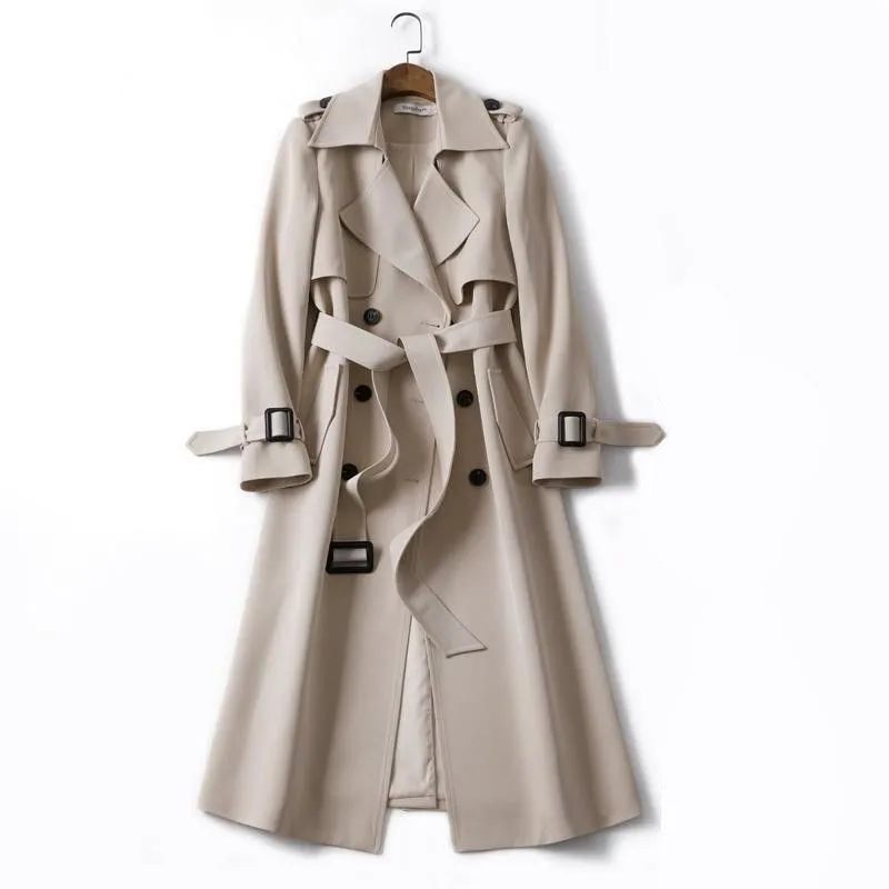 Women`s Trench Coats Designer Autumn Fashion Elegant Belt Coat Women Loose Mid-length Windbreaker Female Casual Long