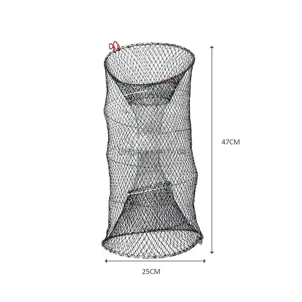accessories foldable bait cast mesh fish trap portable fishing landing net shrimp cage for fish crab crayfish catcher with hand rope