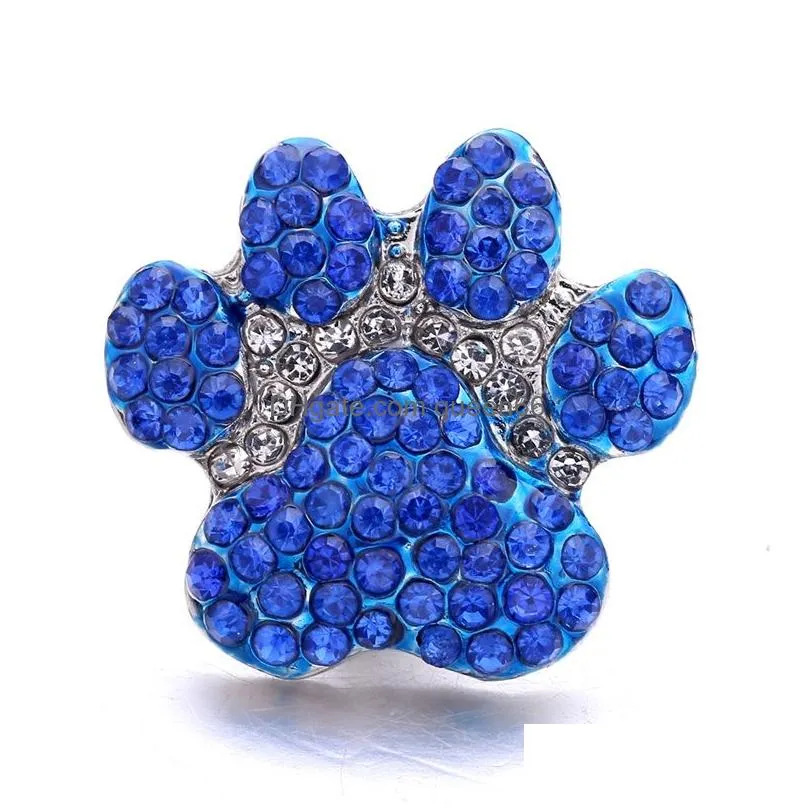 Charms Rhinestone Dog Paw Snap Button Heart Jewelry Findings 18Mm Metal Snaps Buttons Diy Bracelet Jewellery Wholesale Drop Delivery C Dhmis