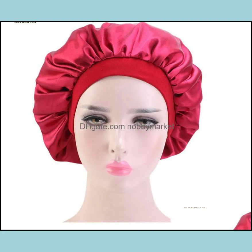 Big size Silk Satin Bonnet Night Sleep Cap Hat For Women Best Quality Pure Color Wear Head Cover Bonnet for Beautiful Hair accessories