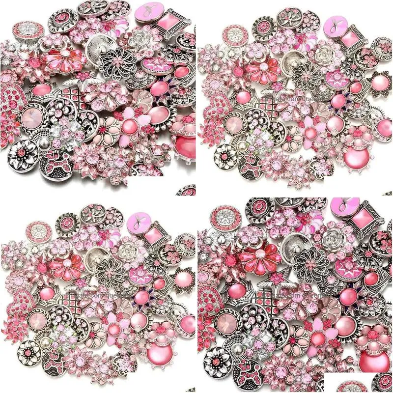 Clasps & Hooks Noosa Pink Ginger Snap Button Jewelry Findings Crystal Chunks Charms 18Mm Metal Snaps Buttons Factory Supplier Drop Del Dhfvz