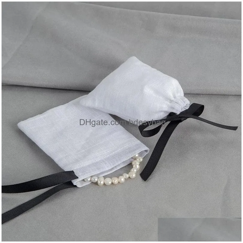 Jewelry Pouches, Bags Cotton Gift With Ribbon 8X10Cm Custom Logo Makeup Dstring Pouches Drop Delivery Packing Display Dhgarden Dhxd8