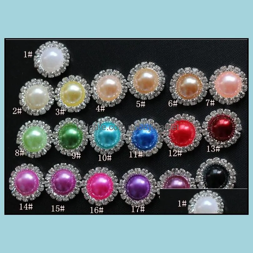 16mm Flat Back Crystal Pearl Buttons 50pcs/lot 19colors Metal Rhinestone Crystal Loose Diamonds Jewelry DIYl