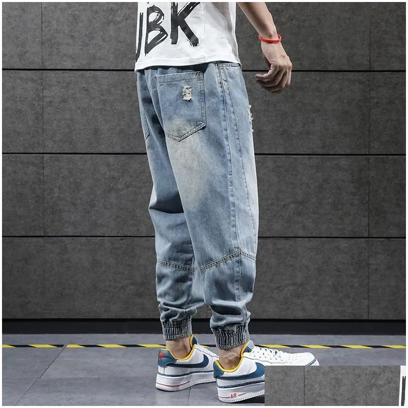 Men`S Jeans Mens 2023 Hip Hop Harem Pants Men Loose Joggers Denim Casual Sweatpants Korea Ankle Length Trousers Streetwear Male Cloth Dhouy