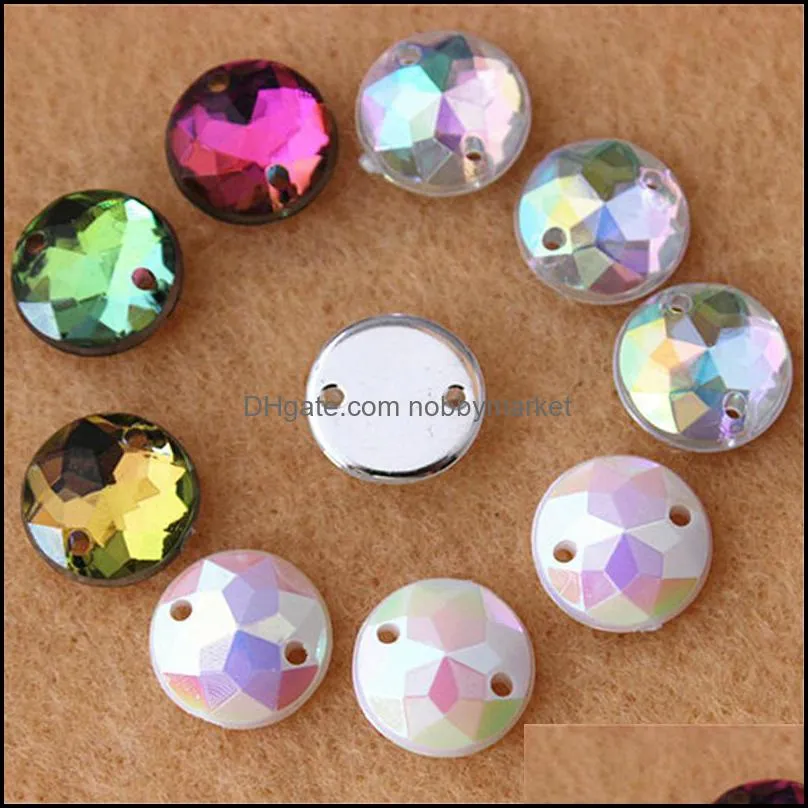 300pcs/lot 10mm Crystal AB Color Superior Acrylic Flat Back Round Shape Acrylic Rhinestone Flatback beads Sew On 2 Hole ZZ4