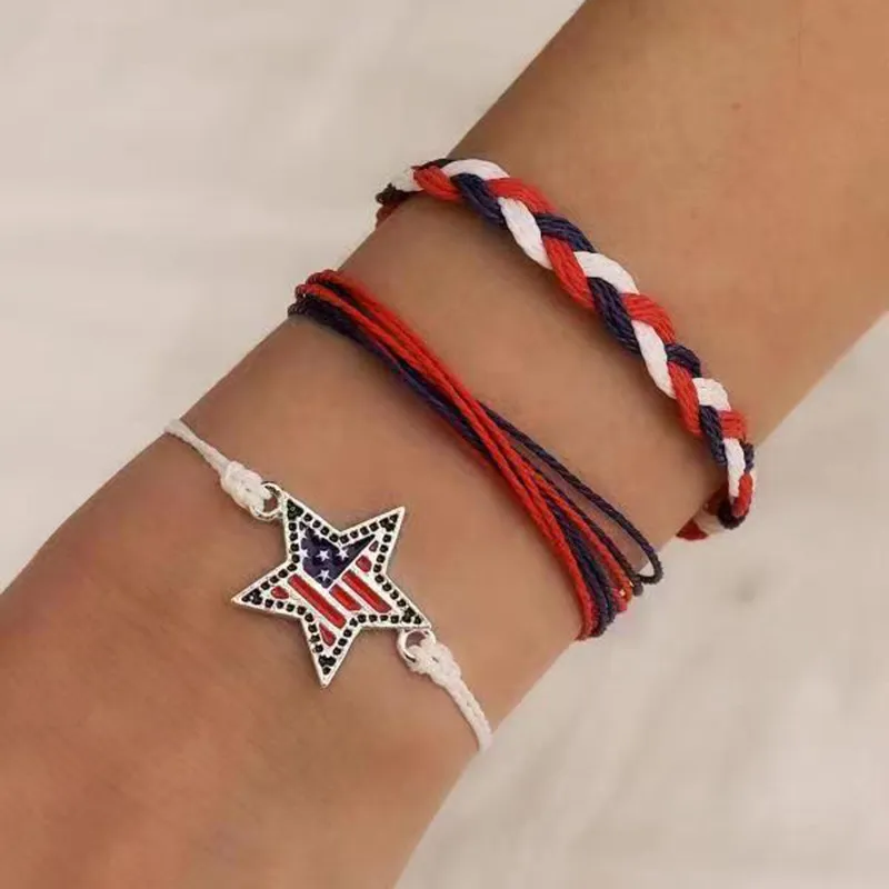 charm bracelets american independence day bracelet personalized fashion multi layered usa flag five pointed star pendant