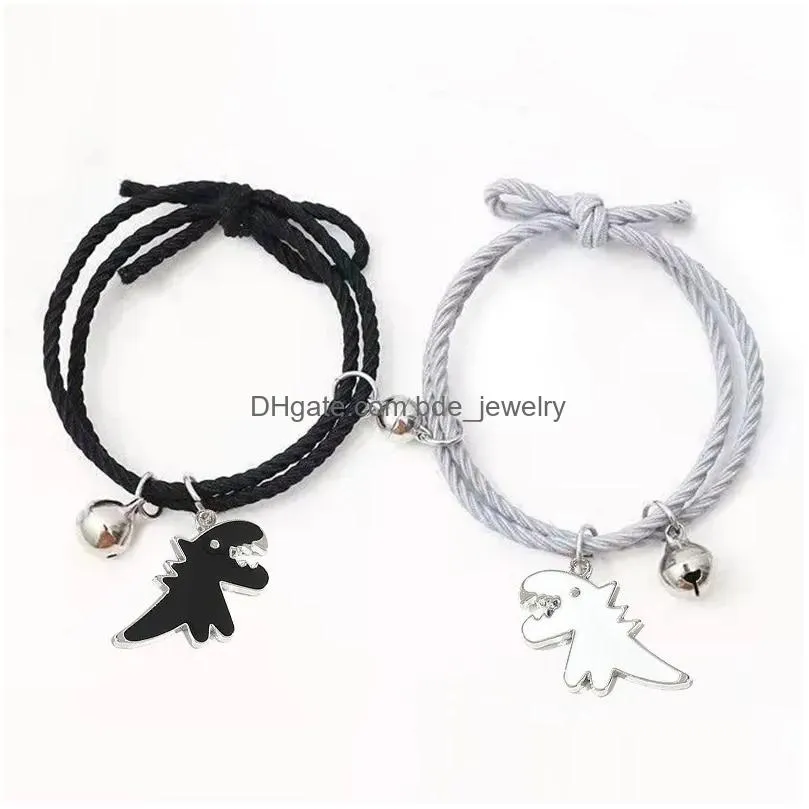 charm bracelets cartoon magnetic couple with cute dinosaur pendant mutually attractive friendship rope gifts for womens gift
