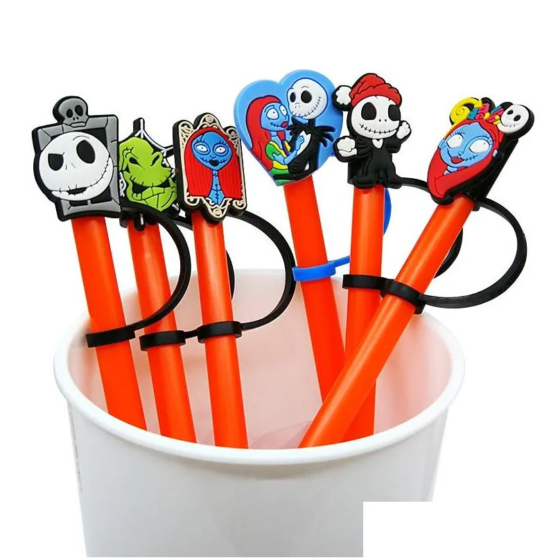 custom before christmas silicone straw toppers accessories cover charms reusable splash proof drinking dust plug decorative 8mm straw party