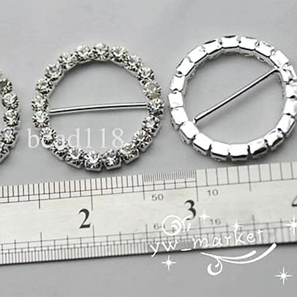 Wedding Jewelry 33mm Round Rhinestone Components Buckle Invitation Ribbon Slider Wedding Supply