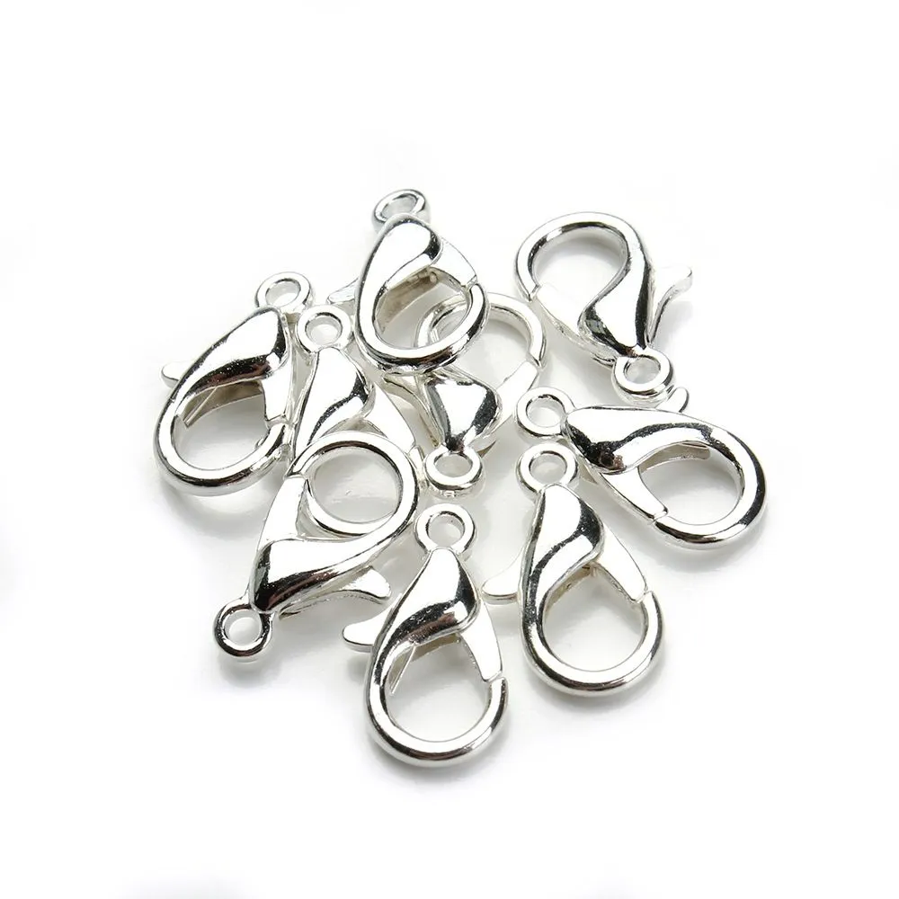 400Pcs 10 /12/ 14 / 16mm Silver Plated Alloy Lobster Clasp Hooks Fashion Jewelry Findings For DIY Bracelet Chain Necklace