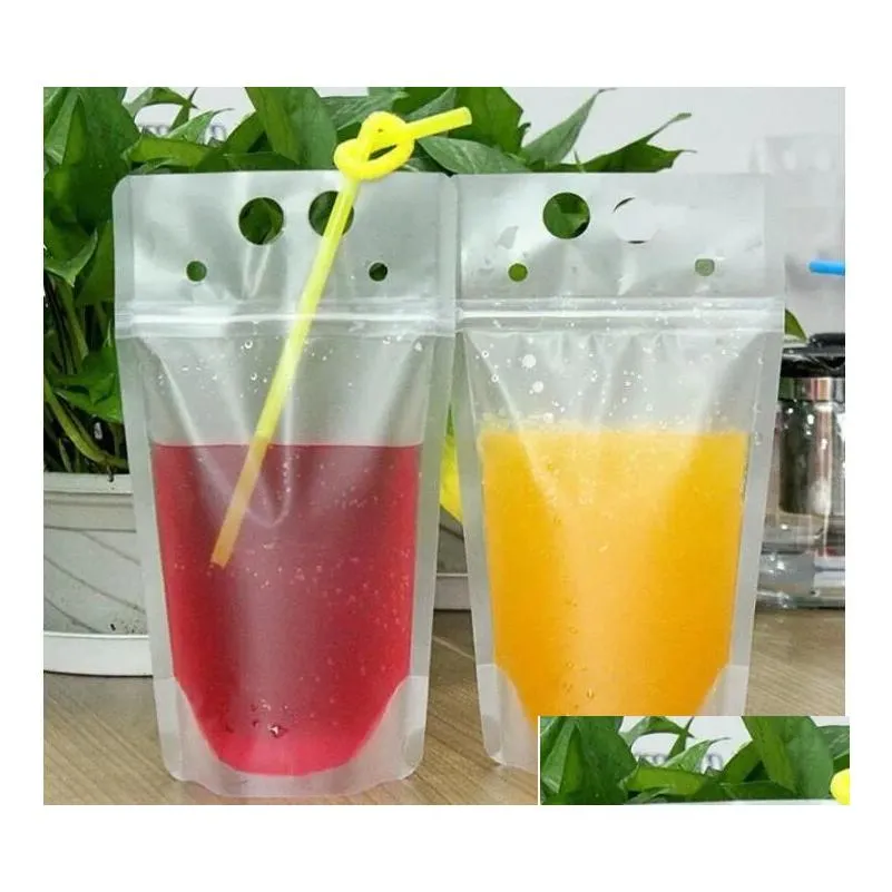 Packing Bags Wholesale Clear Drink Pouches Frosted Zipper Stand-Up Plastic Drinking Bag With St Holder Reclosable Heat-Proof 17Oz Drop Dhipb