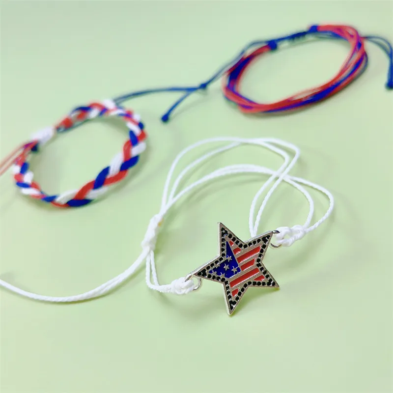 Charm Bracelets American Independence Day Bracelet Personalized Fashion Mti Layered Usa Flag Five Pointed Star Pendant Drop Delivery Otcnq