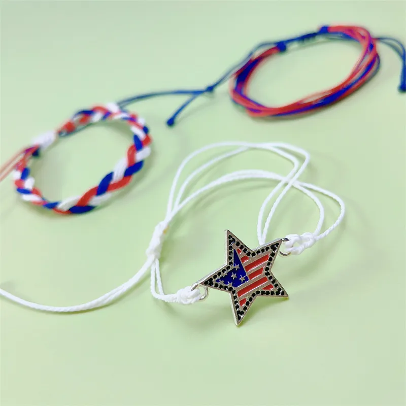 charm bracelets american independence day bracelet personalized fashion multi layered usa flag five pointed star pendant