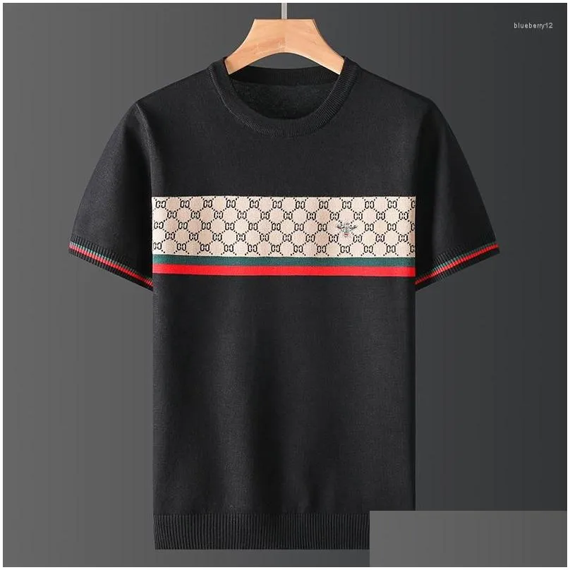 Men`s T Shirts 2023 Plus Size Autumn Half Sleeve Sweater Mens Short T-shirt Bee Jacquard Embroidery Casual Line Top Large
