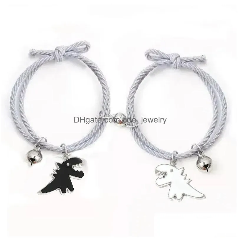 charm bracelets cartoon magnetic couple with cute dinosaur pendant mutually attractive friendship rope gifts for womens gift