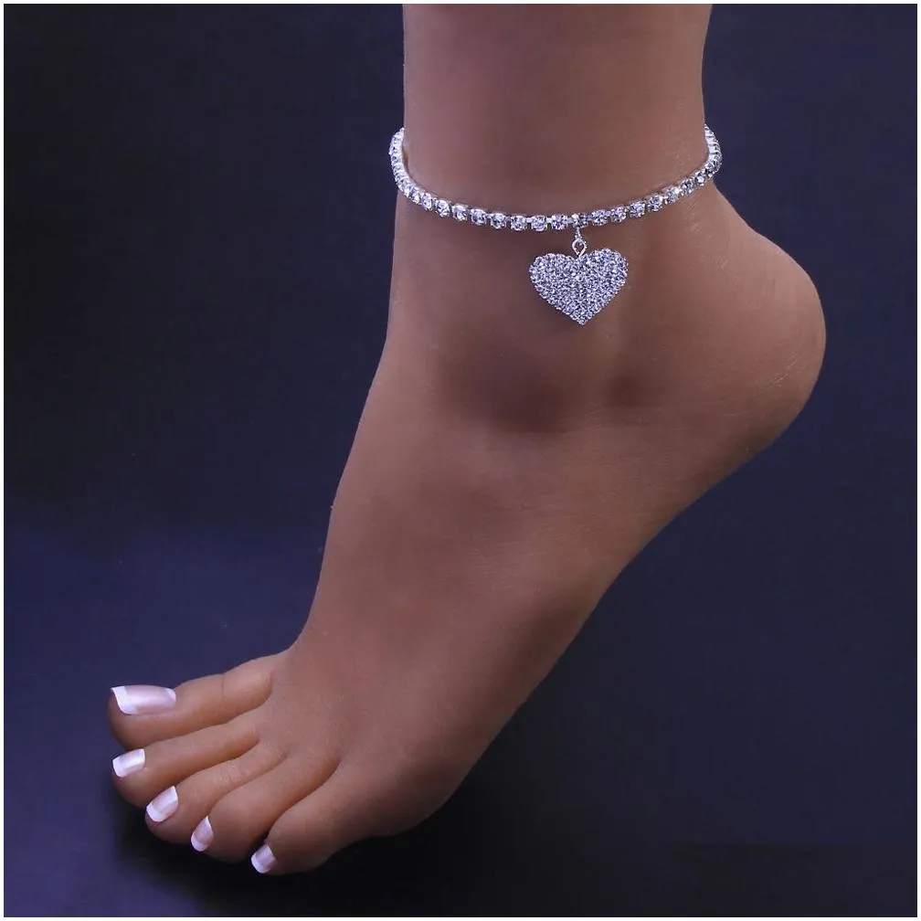 2024 Rhinestone Heart Pengdant Chain 14K Gold Anklets Luxury Bracelet on Leg Accessories For Women Wedding Party Fashion Jewelry