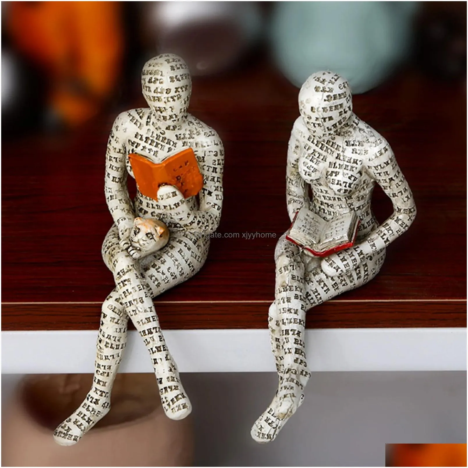 Decorative Objects & Figurines Reading Woman Figurine Library Bookshelf Ornament Pp Scptural For Home Decoration Room Book Shelf Decor Dhonv