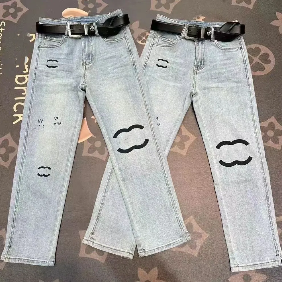 Jeans Ladies High Street designer pant leg smoke tube print jeans Warm slim jeans fashion