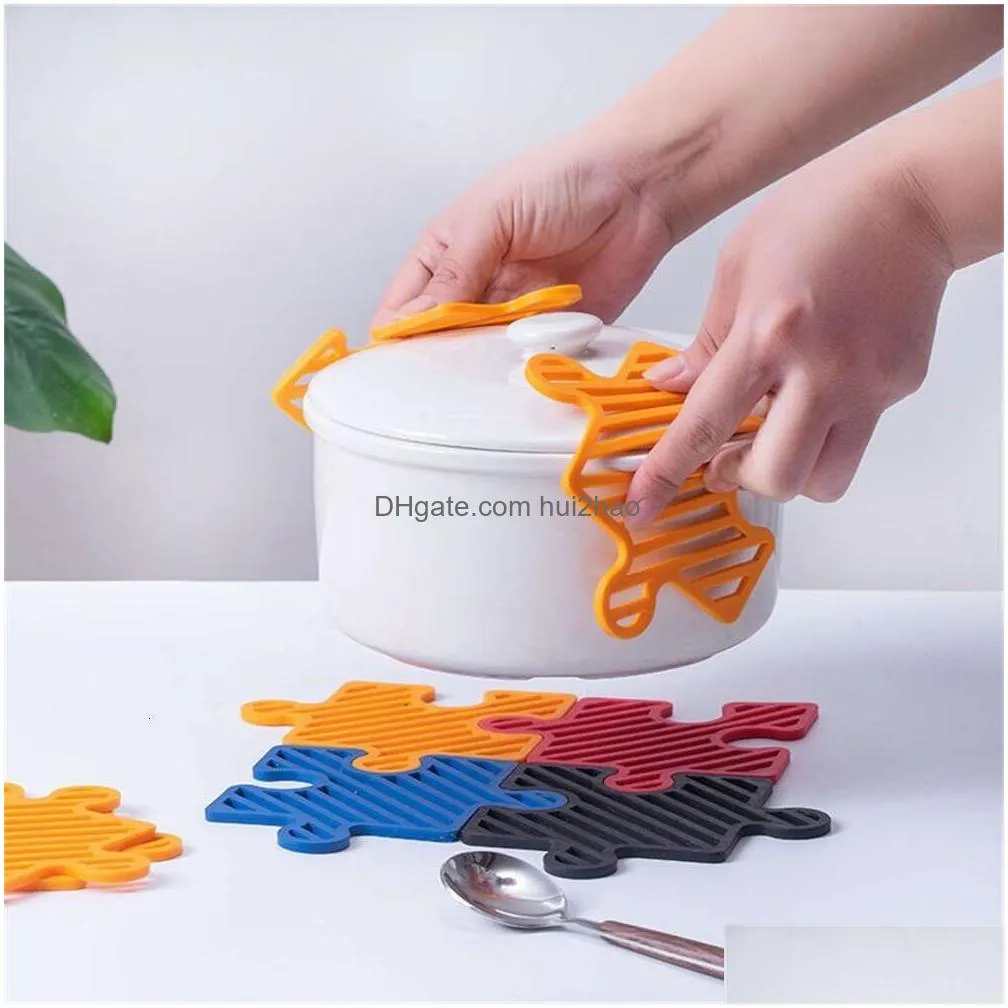hollow puzzle shaped meal pad silicone pot insulation pad easy cleaning non-slip tea cup pad desktop decoration tableware pad