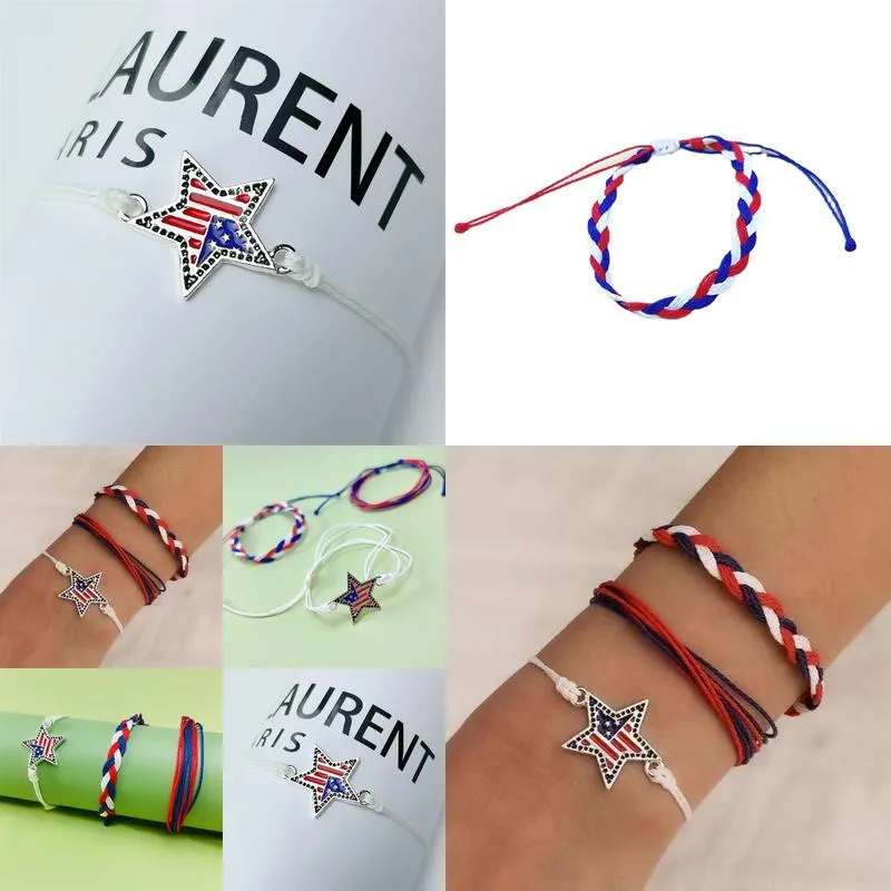 Charm Bracelets American Independence Day Bracelet Personalized Fashion Mti Layered Usa Flag Five Pointed Star Pendant Drop Delivery Dhz6K