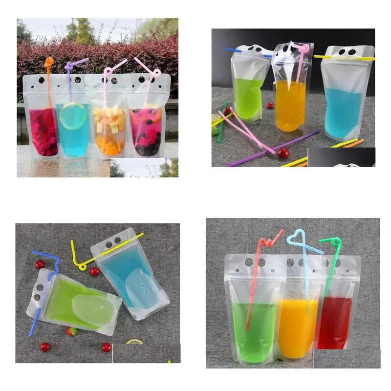 Packing Bags Wholesale Clear Drink Pouches Frosted Zipper Stand-Up Plastic Drinking Bag With St Holder Reclosable Heat-Proof 17Oz Drop Dhipb