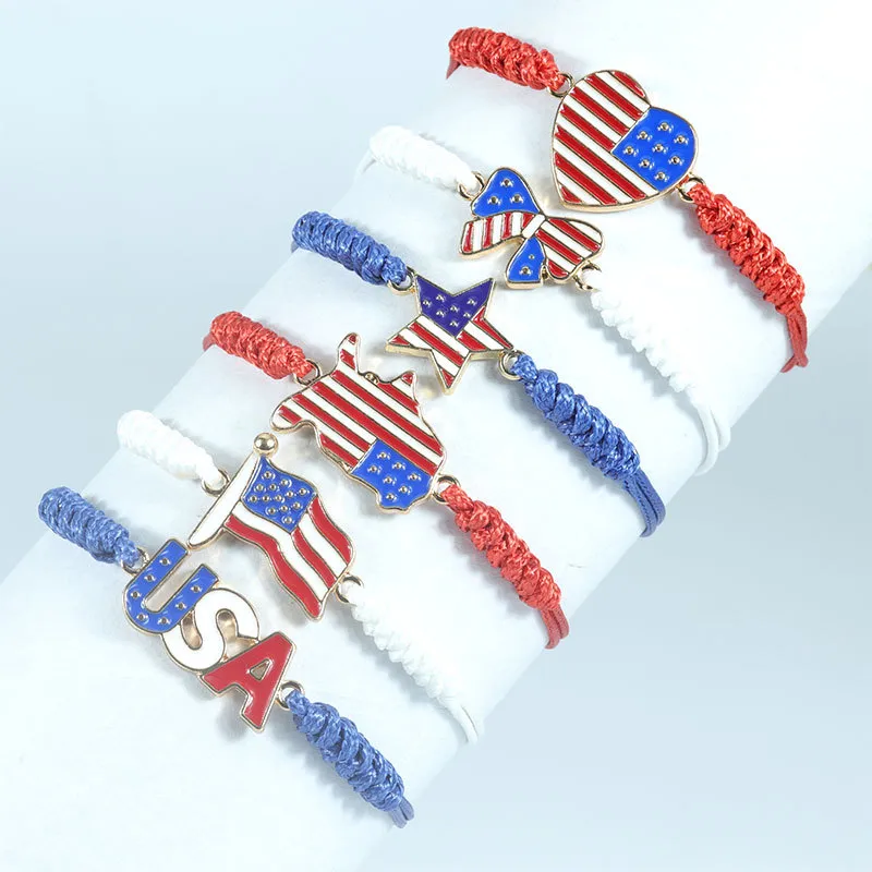 charm bracelets american independence day bracelet personalized fashion multi layered usa flag five pointed star pendant